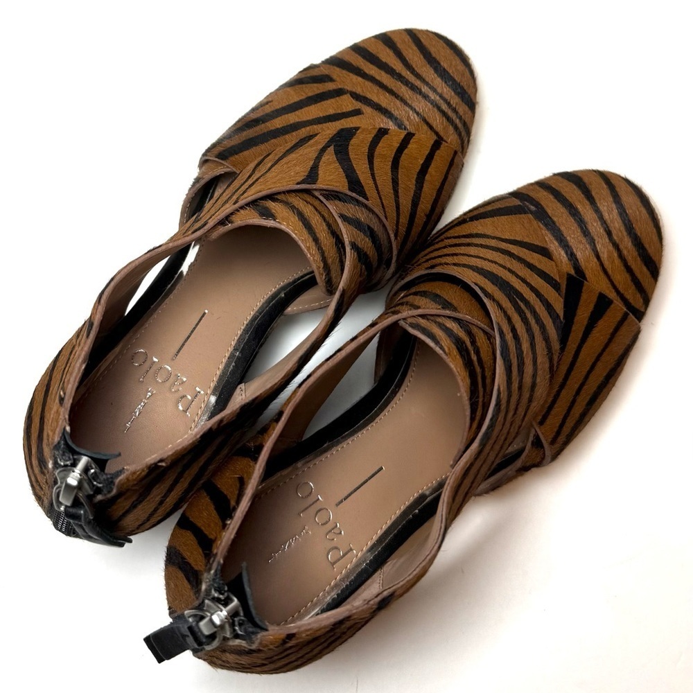 Linea Paolo Zebra Striped Calf Fur Cutout Wedge Crossover Top Zip Back Shoe 5.5 - Picture 4 of 8